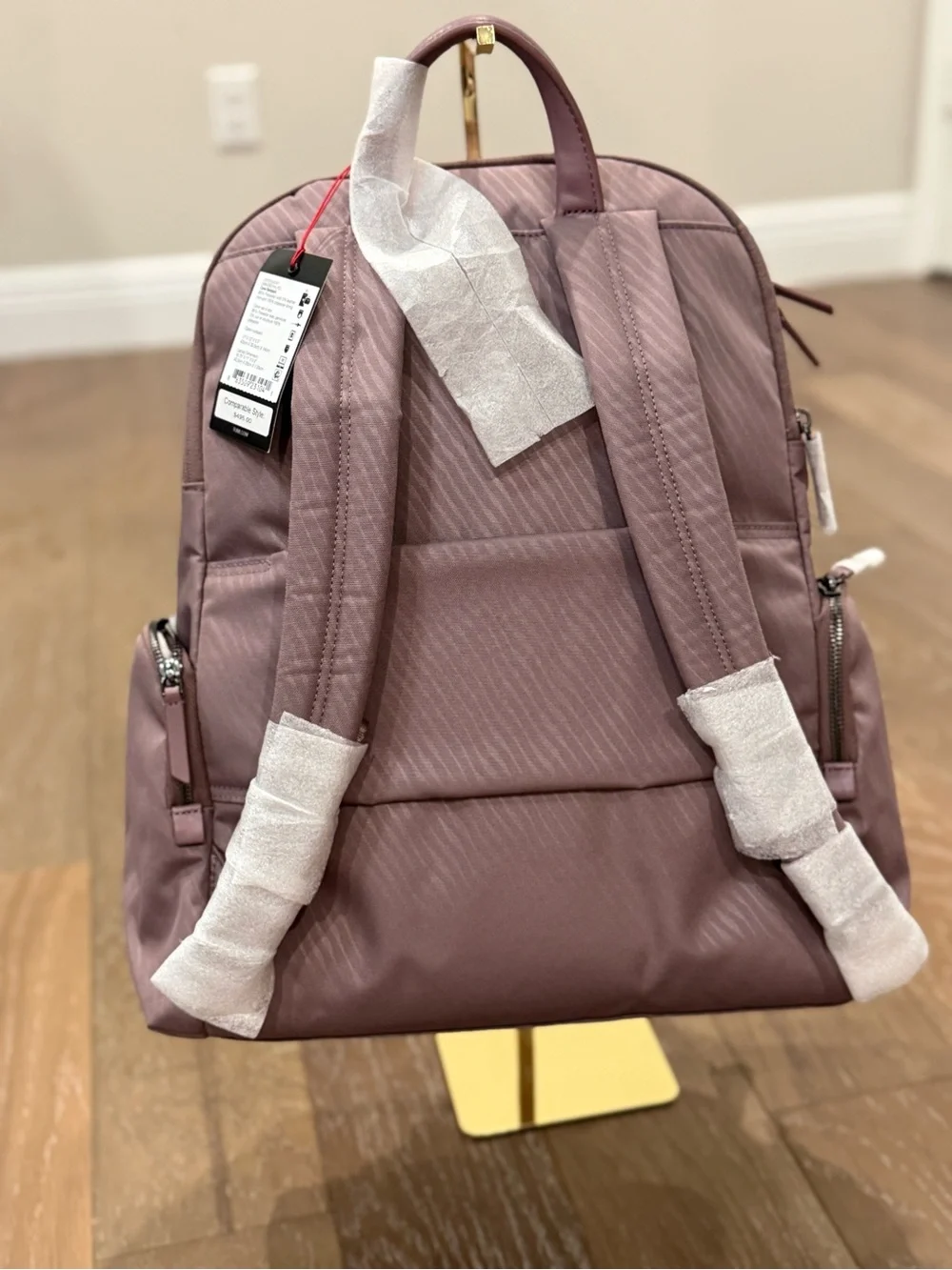 Tumi Mauve Pink Caren Backpack Fits 15” Laptop with multiple components